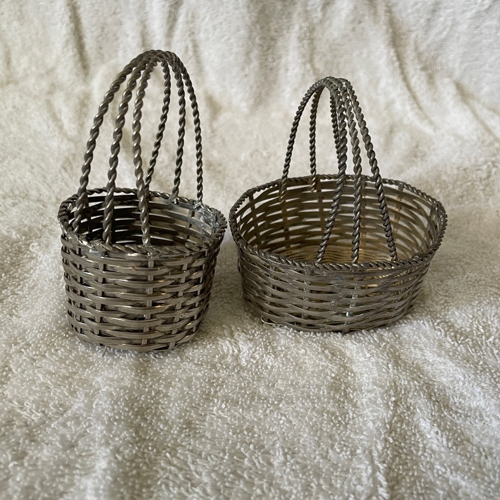 Vintage Silver Tone Mini Metal Woven Baskets
